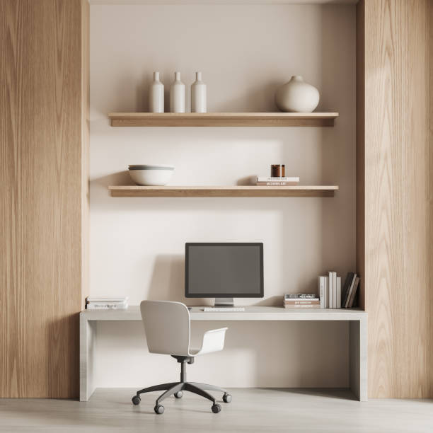 istock White and wooden home office interior 1490348363