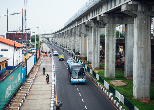 Lagos, Nigeria - Elevated railroad near Marina Train Station for the Lagos Blue Line rail system.