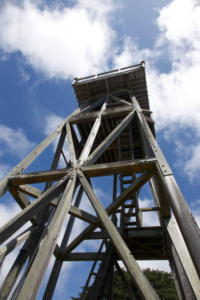 istock Vintage water tower looking skyward on a sunny day 1490355990