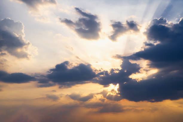 istock Beautiful, luxury soft gradient orange gold clouds and sunlight between the blue sky perfect for the background, take in everning,Twilight 1490362396