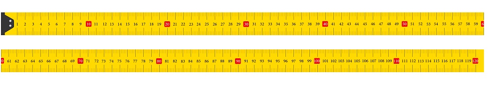 Long metric tape with scale. Tape measure with a metal ruler for measuring in millimeters, centimeters and meters. Vector illustration.