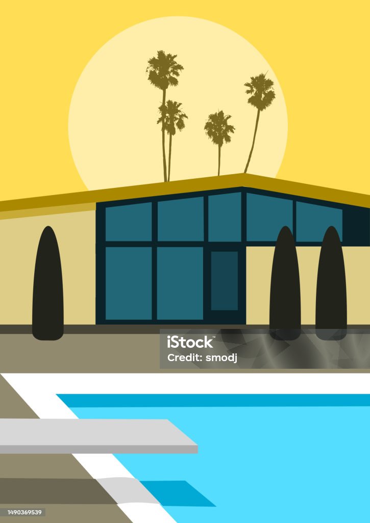 Backyard Pool Vector Backyard Pool Stock Illustration - Download Image Now - Mid-Century ...