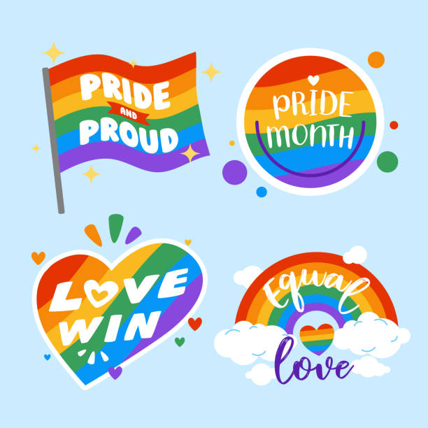 społeczność lgbtq+, obchody miesiąca dumy, etykieta ikony, naklejka, znak zestawu, ilustracja wektorowa - symbols of peace flag gay pride flag banner stock illustrations