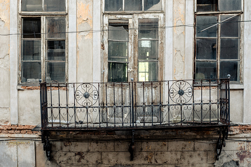 Old abandoned building balcony