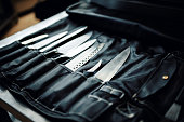 Set of chef knives in bag
