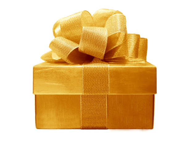 istock Luxurious Square Golden Gift Box Isolated on White Background 1490373616