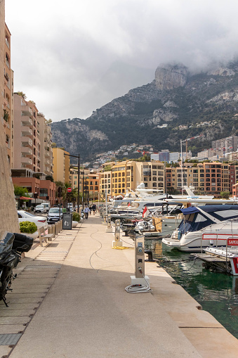 Fontvieille, Monaco, April 20th 2023:- The port of Fontvieille in Monaco. Fontvieille is made up from reclaimed land.