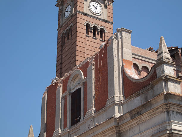 Colapsed Facade of Mirabelllo Church. - Earthquake, Emilia-Romagna stock photo