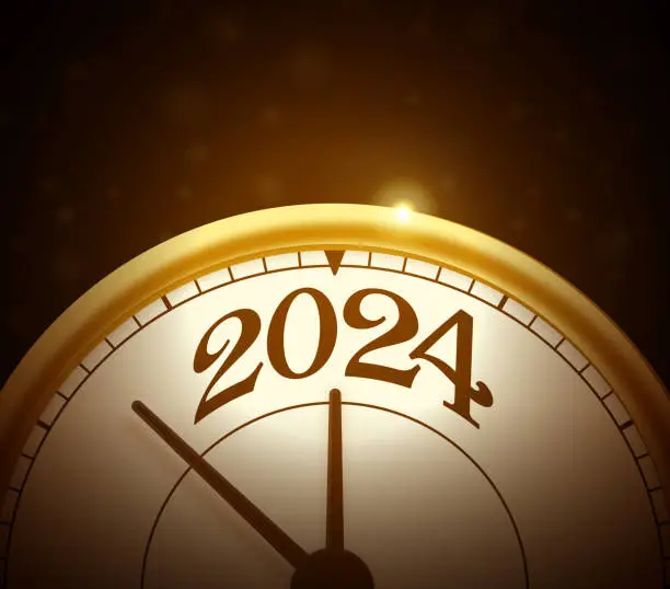 Vector illustration of Gold 2024 New Year Clock