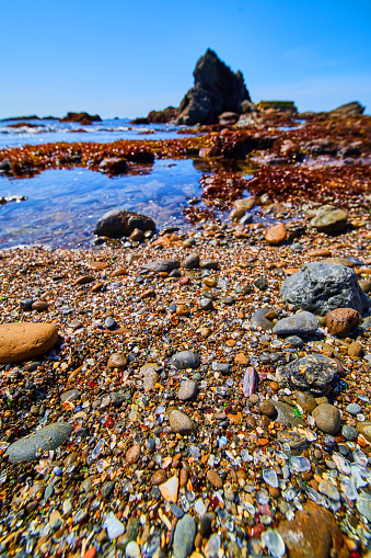 Image of Glass Beach in California with shiny and colorful rocks
