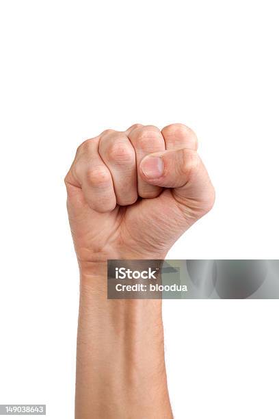 Males Hand With A Clenched Fist Isolated Stock Photo - Download Image Now - Fist, White Background, Strength
