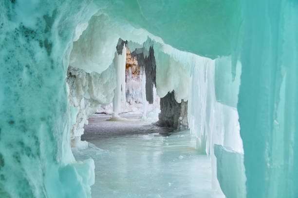 Image of Green and blue ice cave on Lake Michigan