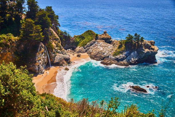 istock Hidden ocean cove leads to beautiful waterfall on sandy beaches 1490387881