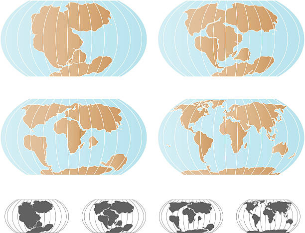 continental dryft pangaea zestaw mapy - pangaea map earth triassic stock illustrations