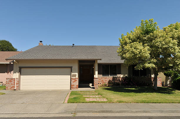 Single story family house with driveway stock photo