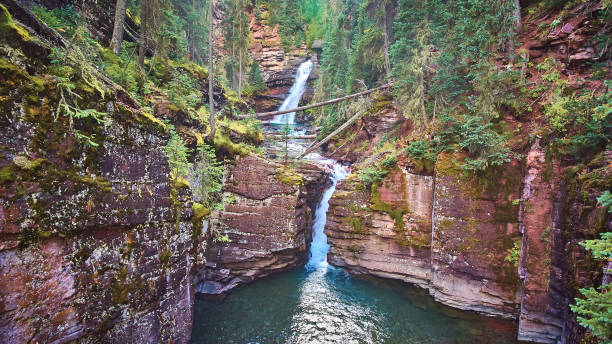 istock Lichen rocks lining canyon with river cutting through center 1490395527