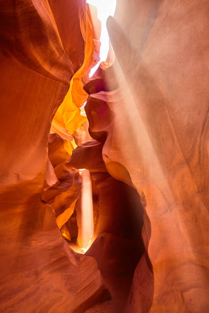 istock Light filters into an orange canyon portrait 1490395578