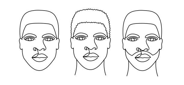 illustrations, cliparts, dessins animés et icônes de visage d’un homme afro-américain dans un style moderne abstrait minimaliste d’une ligne. - black line