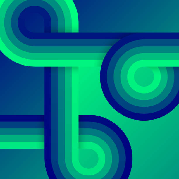 istock Green retro background with rounded and striped shapes. Vintage geometric design 1490411944