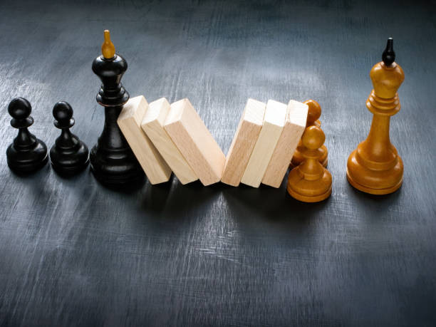 istock Chess and blocks as boss and leader symbols. 1490413685