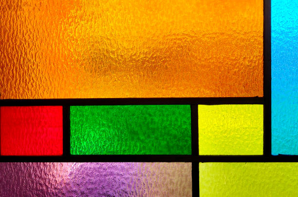 colorful stained glass rectangle pattern - vitray stok fotoğraflar ve resimler