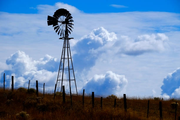istock Windmill on Hillside in Countryside Rural America with Sky and Clouds 1490420367