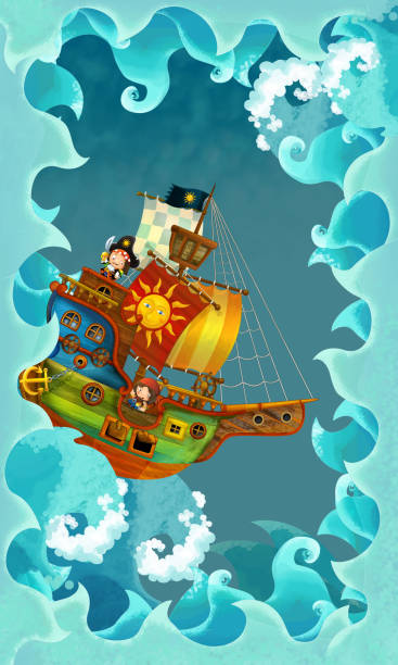 istock cartoon scene with frame border pirate theme with space for text illustration for children 1490423633