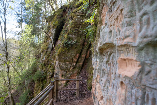 istock Red sand cliffs Sigulda, Latvia. Gaujas national park 1490423643