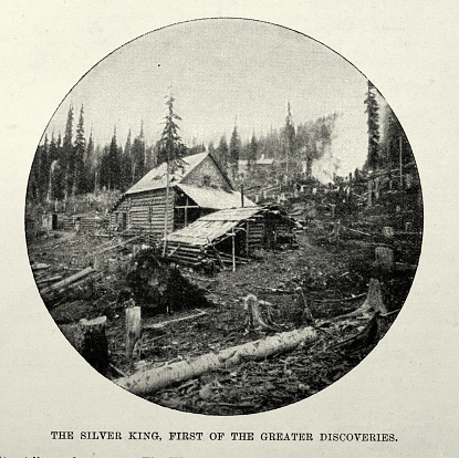 Vintage illustration after a photograph of Silver King mine, Kootenays, British Columbia, 1890s, 19th Century