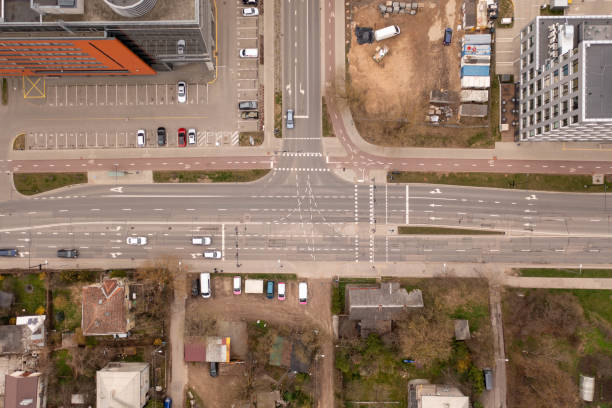 istock Drone photography of intersection in a city during spring day. 1490428025