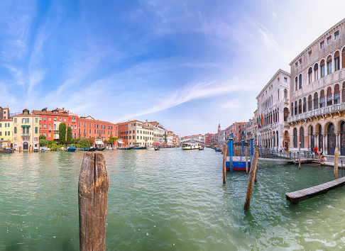 Picturesque morning cityscape of Venice with famous Canal Grande and colorful  view of Rialto Bridge. Location: Venice, Veneto region, Italy, Europe