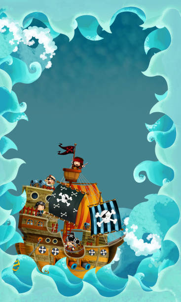 istock cartoon scene with frame border pirate theme with space for text illustration for children 1490429710