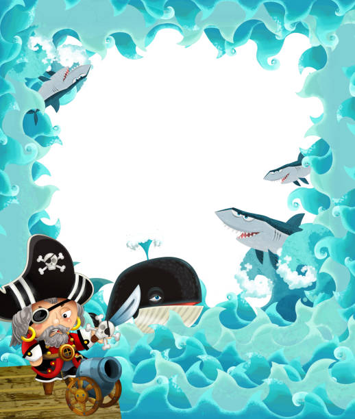 istock cartoon scene with frame border pirate theme with space for text illustration for children 1490431989