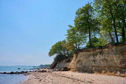 Coastline with tall cliff and sand