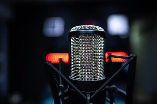 Close-up of a microphone in the recording studio