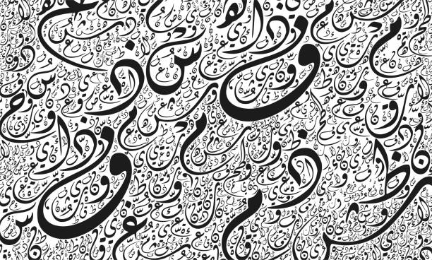 stockillustraties, clipart, cartoons en iconen met vector arabic calligraphy letters (diwany style), pattern and texture - arabisch schrift
