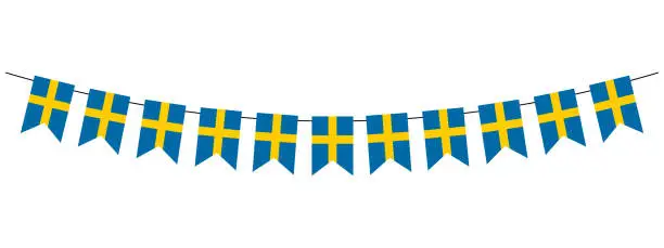 Vector illustration of Sweden National Day, bunting garland with Swedish pennants, blue and yellow, vector decorative element