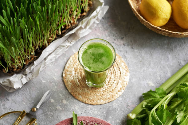 istock Barley grass juice with fresh blades 1490441447