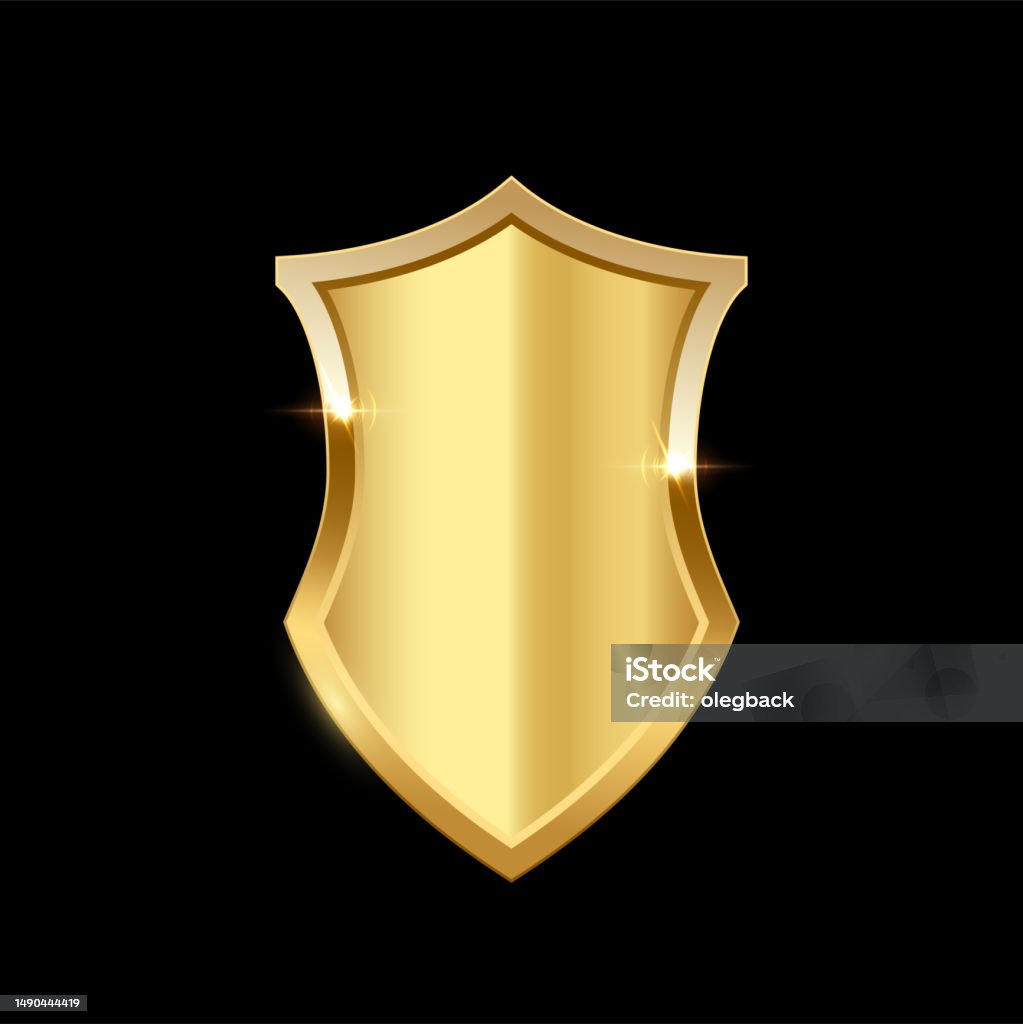 Gold Shield Vector Illustration Realistic Isolated Golden Armory Trophy