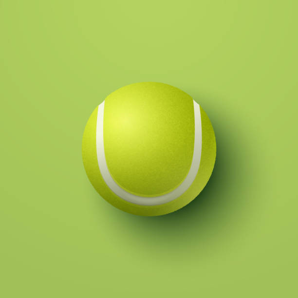 istock Vector 3d Realistic Green Textured Tennis Ball Icon Closeup Isolated on Green Background in Top View. Tennis Ball Design Template for Sports Concept, Competition, Advertisement. Vector Illustration 1490445076
