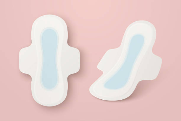 ilustrações, clipart, desenhos animados e ícones de vector 3d realista produtos de higiene menstrual - ícone de absorvente higiênico definir closeup isolado. ícones de higiene feminina - almofadas sanitárias, modelo de design. vista frontal - padding