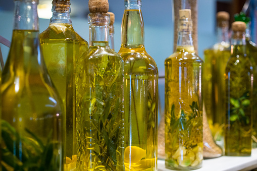 Extra virgin olive oils on the shelf