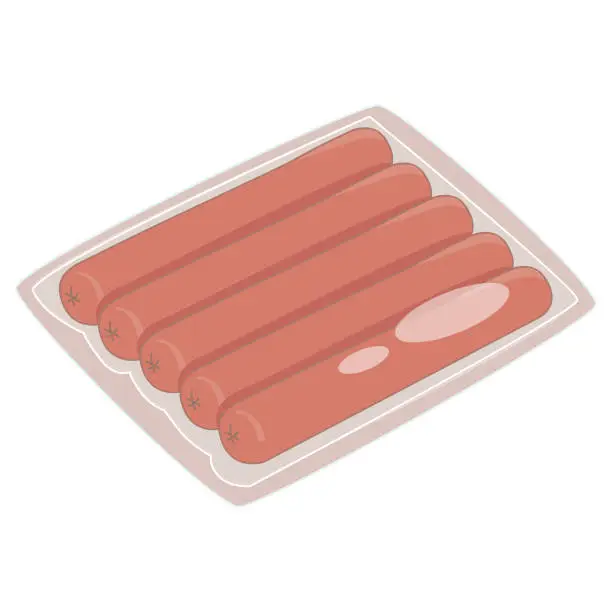 Vector illustration of Sausages in pack of five illustration