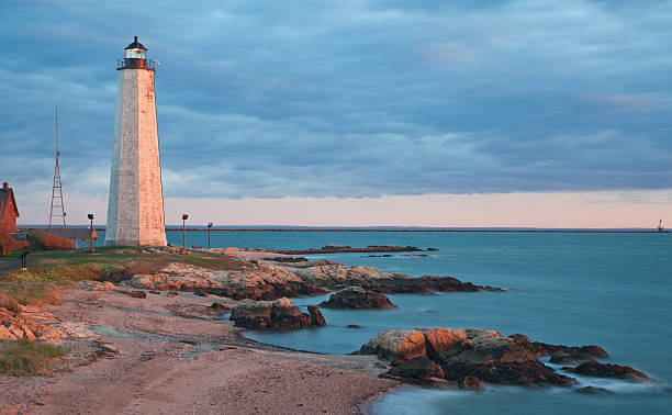 New Haven Lighthouse Sunset at Five Mile Point - New Haven Lighthouse. CT connecticut stock pictures, royalty-free photos & images