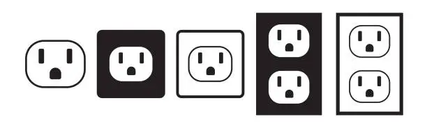 Vector illustration of Electrical Outlet Set, Power outlet vector icon set, AC power plugs and sockets icon set , Power electric socket