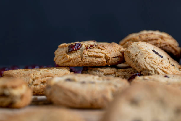 свежее овсяное печенье с сушеной красной клюквой - dried cranberry стоковые фото и изображения