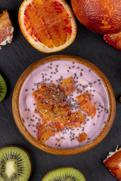 istock delicious red-tinged yogurt with fruit and berry flavor 1490450973