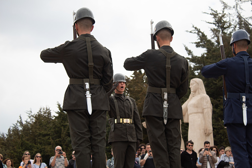 Soldiers perform a changing of the guard ceremony at the Anitkabir Ataturk Mausoleum in Ankara, Turkey, May 2023