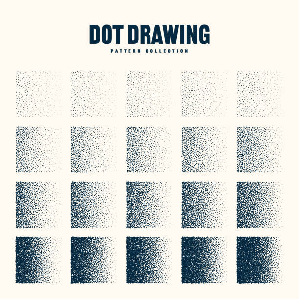 quadratisch gepunktete objekte, vintage-stipple-elemente. stippling, punktzeichnung von schattierungen mit punkten. halbtondesintegrationseffekt. weißes rauschen körnige textur. verblassender farbverlauf. vektorillustration - schatten tattoo stock-grafiken, -clipart, -cartoons und -symbole