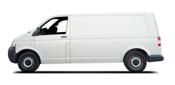 Isolated white van on white stock photo